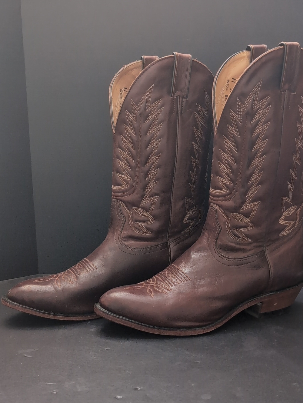Boulet Brown Leather Men's Western Cowboy Boots,Size 11 3E.